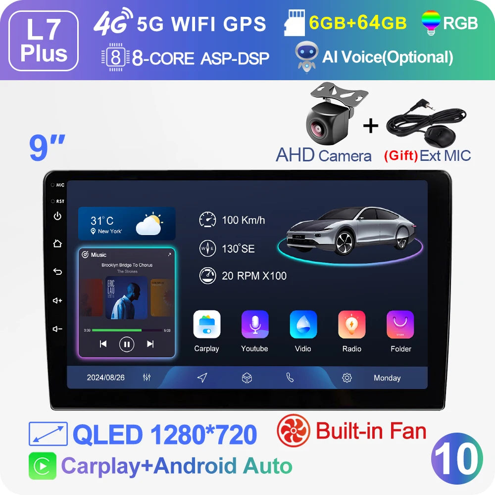 LEHX Universal 2-DIN Android Car Stereo (7"/9"/10") — Wireless CarPlay, Android Auto, GPS, 4G, WiFi