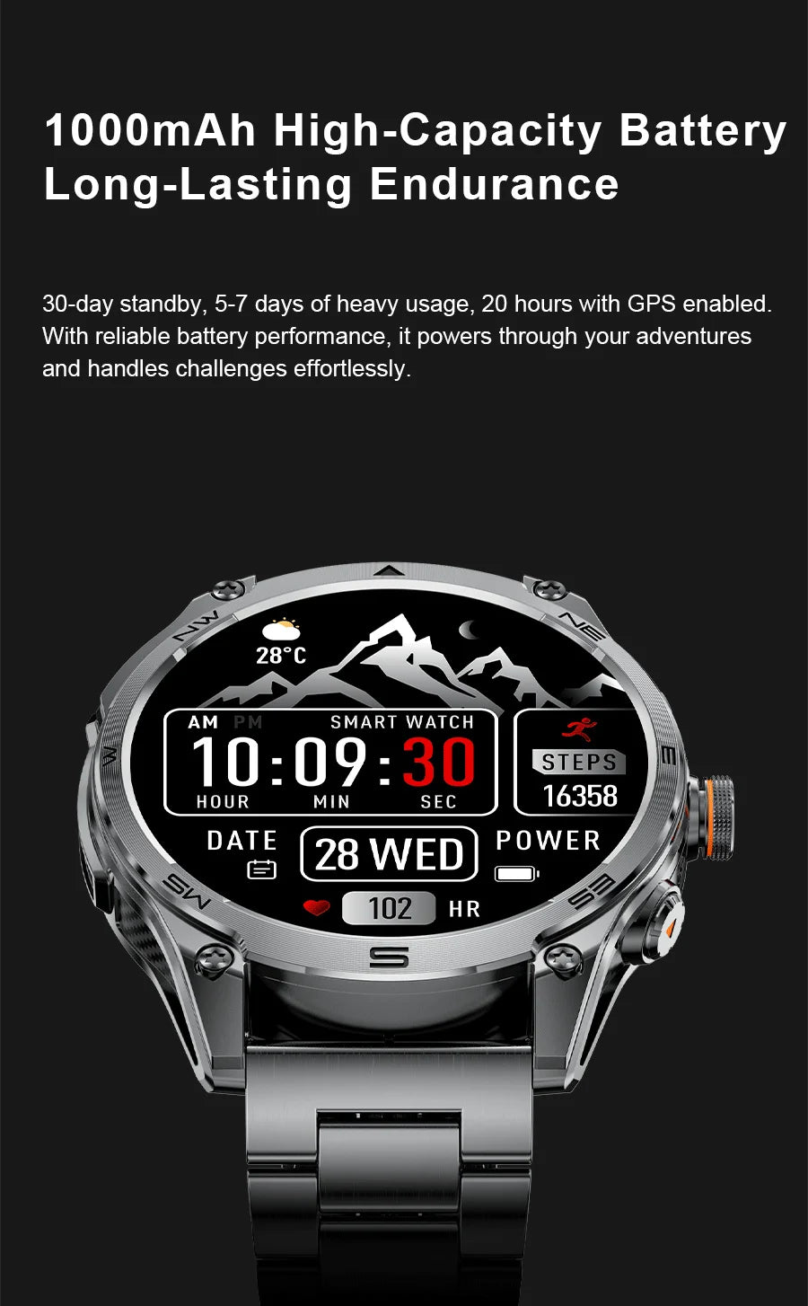 2026 New Military Smart Watch 1000Mah Battery GPS trace Compass 10ATM Waterproof Tactics Sport Flashlight call Smart Watch Men