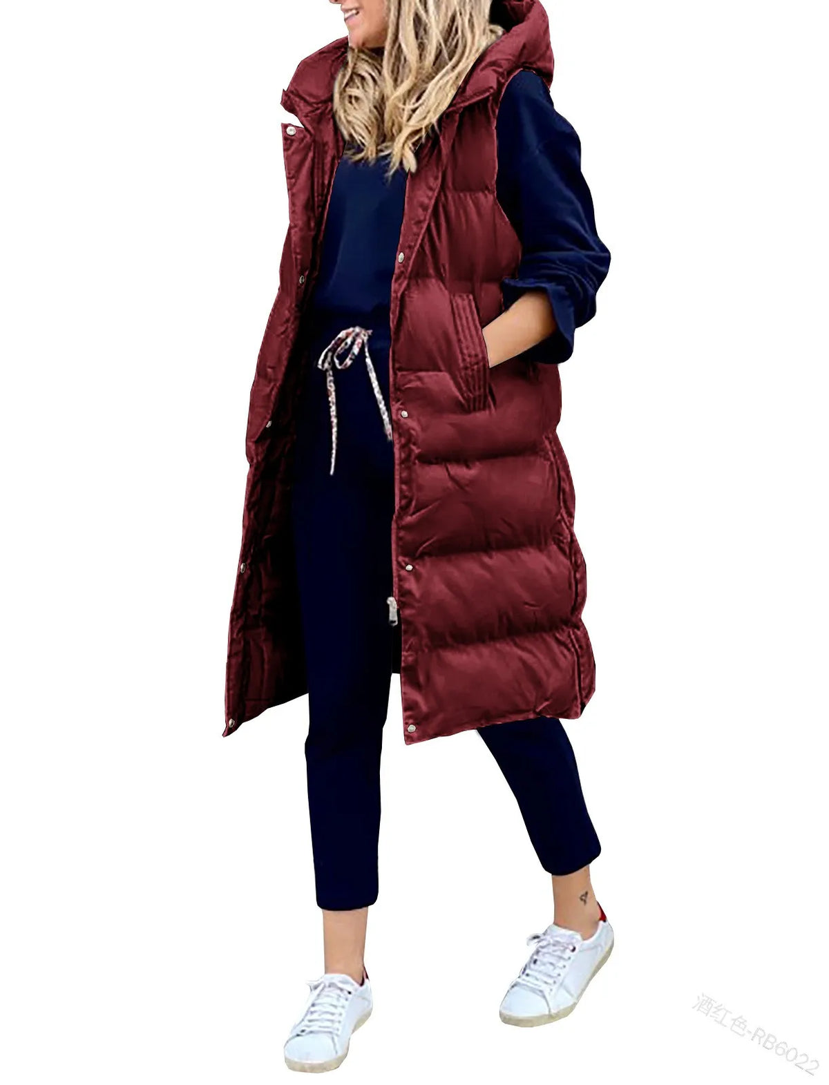 Women's Long Hooded Puffer Vest - Quilted Sleeveless Winter Coat - photo 3