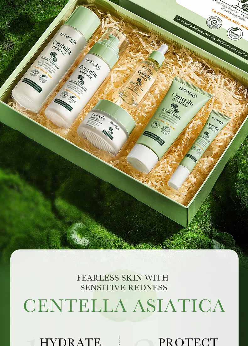 6pcs/set BIOAQUA Centella Skin Care Sets Moisturizing Anti-Aging Face Facial Cleanser Face Cream Serum Eye Cream Skin Care Kit