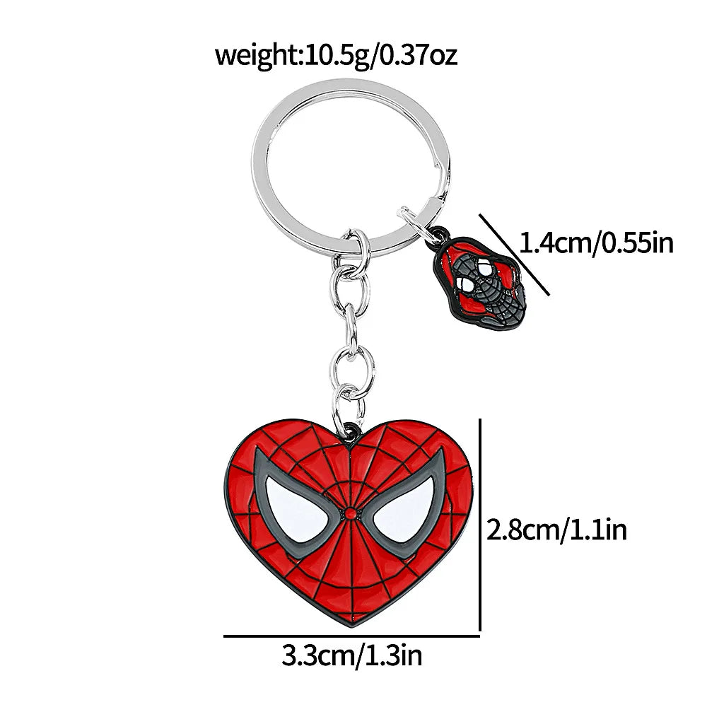 Red Spider Hero Keychain Cute Cartoon Character Enamel Heart Keyring Bag Charm for Movie Fans Gift Accessory