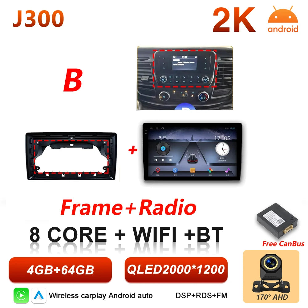 Android 16 Auto Car Radio For Ford Transit Custom 350 Transit V363 Wireless Carplay Multimedia Player GPS Navigation DSP 5G Wifi