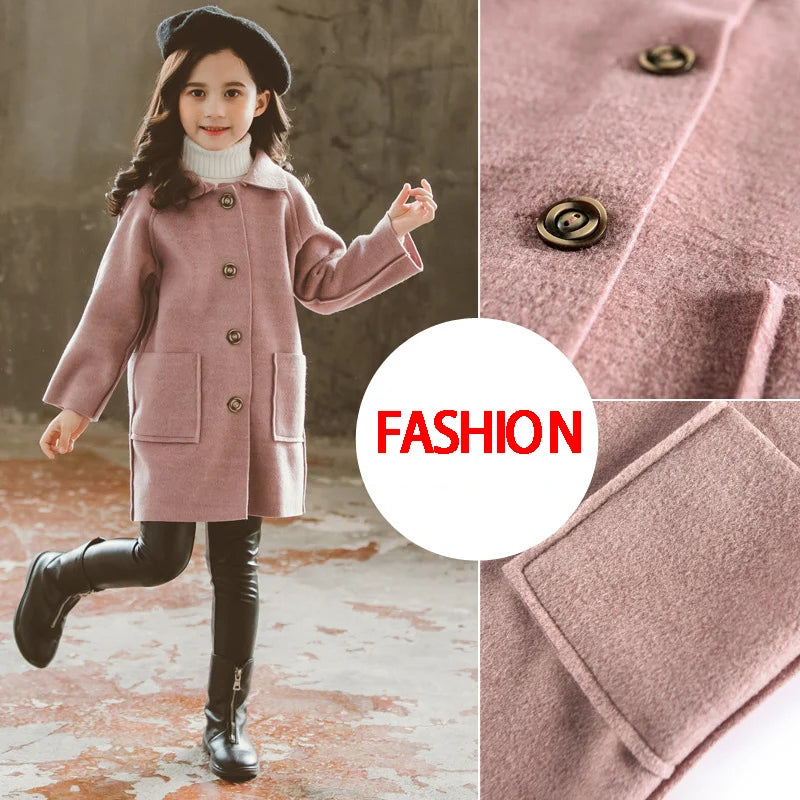 Girls Long Winter Coat - Vintage Style Beige Jacket for Ages 6-12 - photo 3