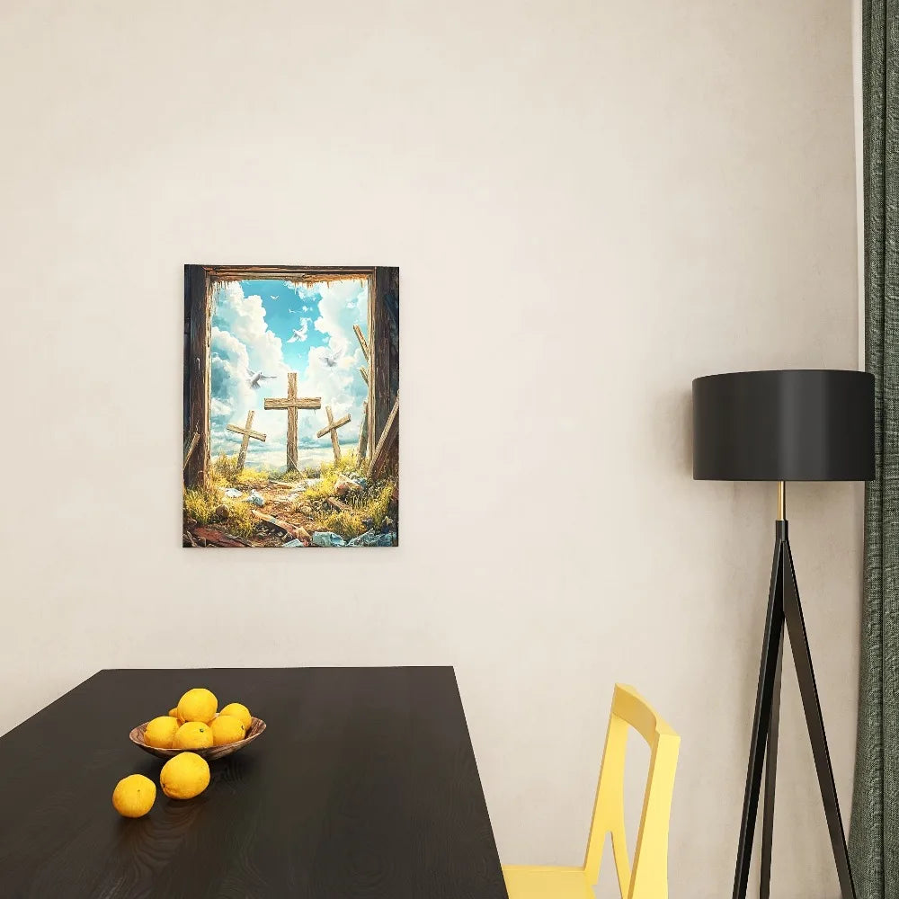Retro religious mural canvas, Golden sunset painting Heaven's Way Christian mural, 1.5 inch thick pine solid wood frame