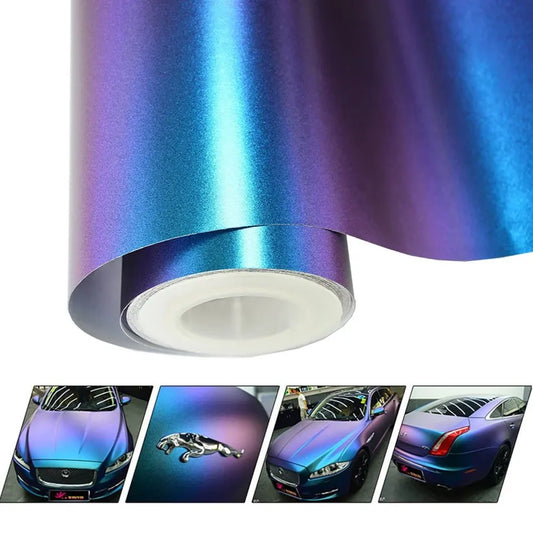30 X 100CM Chameleon Vinyl Wrap Matte Metallic Vehicle Film Purple to Blue Stretchable Air Release DIY Decals (Purple to Blue)