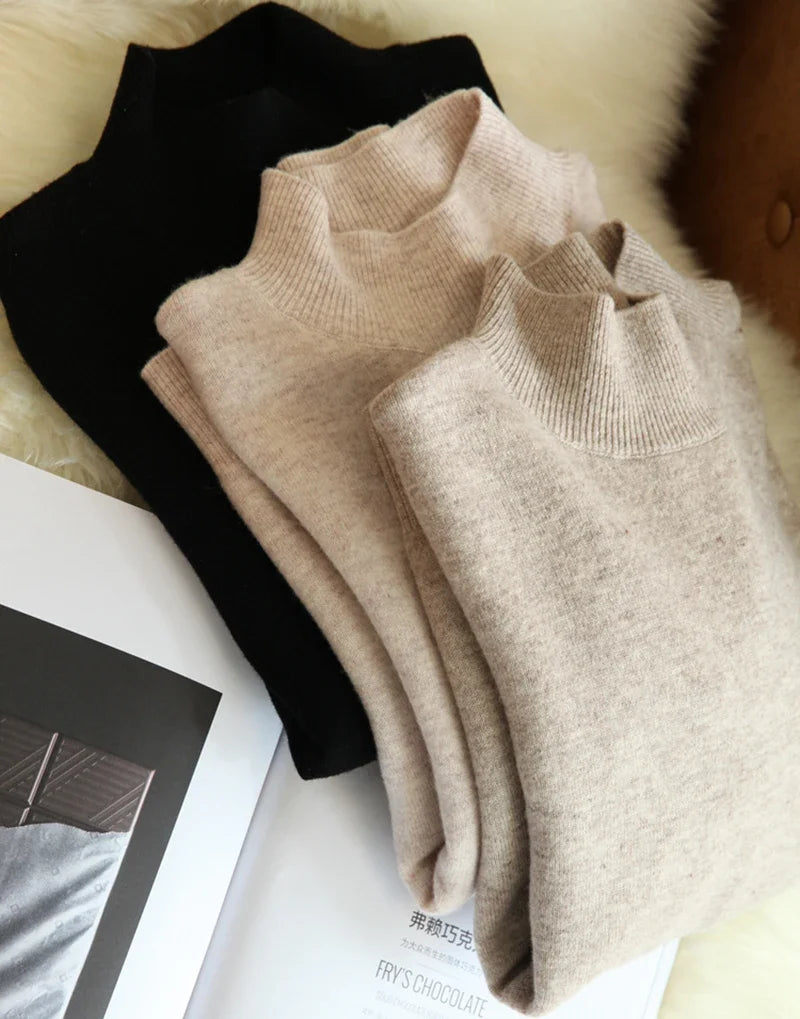 Women's Mock Neck Base Sweater — Slim Knit Pullover
