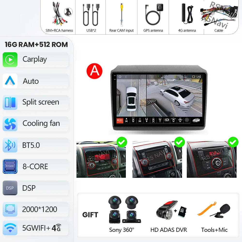 Android 16 For Fiat Ducato Peugeot Boxer Citroen Jumper 2006-2022 2K QLED Android Car Radio Multimedia stereo Player GPS CarPlay