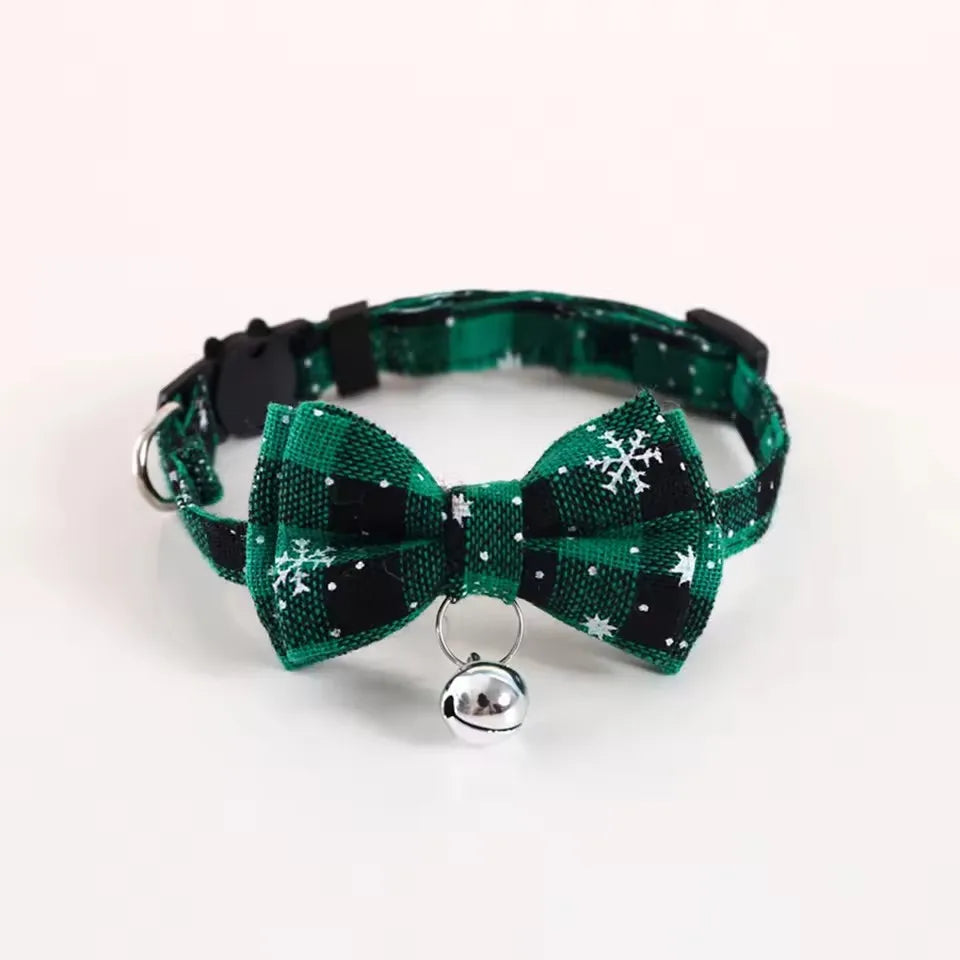 Pet Breakaway Cat Collar with Bow Tie & Bell, Cute Red Plaid Christmas Adjustable Elastic Dog Collar, Small Pet Neck Accessory