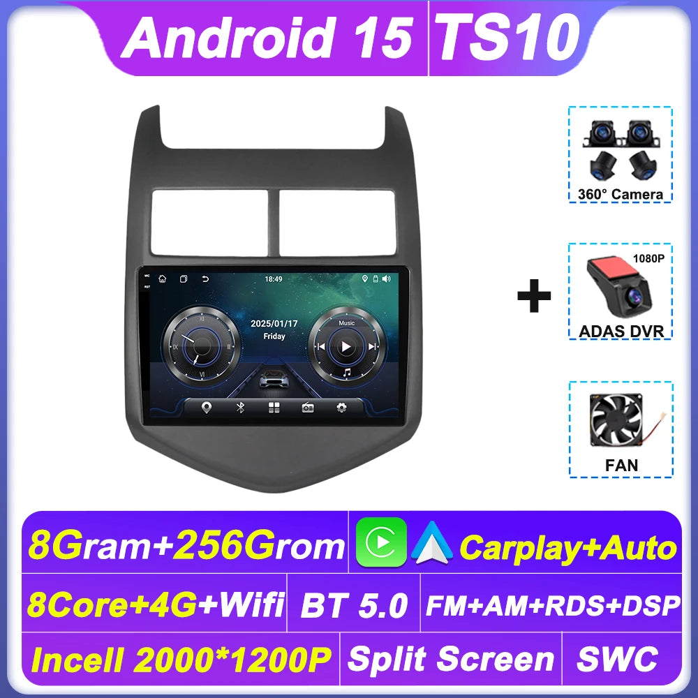 2din Carplay Auto For Chevrolet Aveo2 Sonic T300 2011-2015 Android 15 8 Core Car Radio Multimedia Radio Player GPS Navigation BT