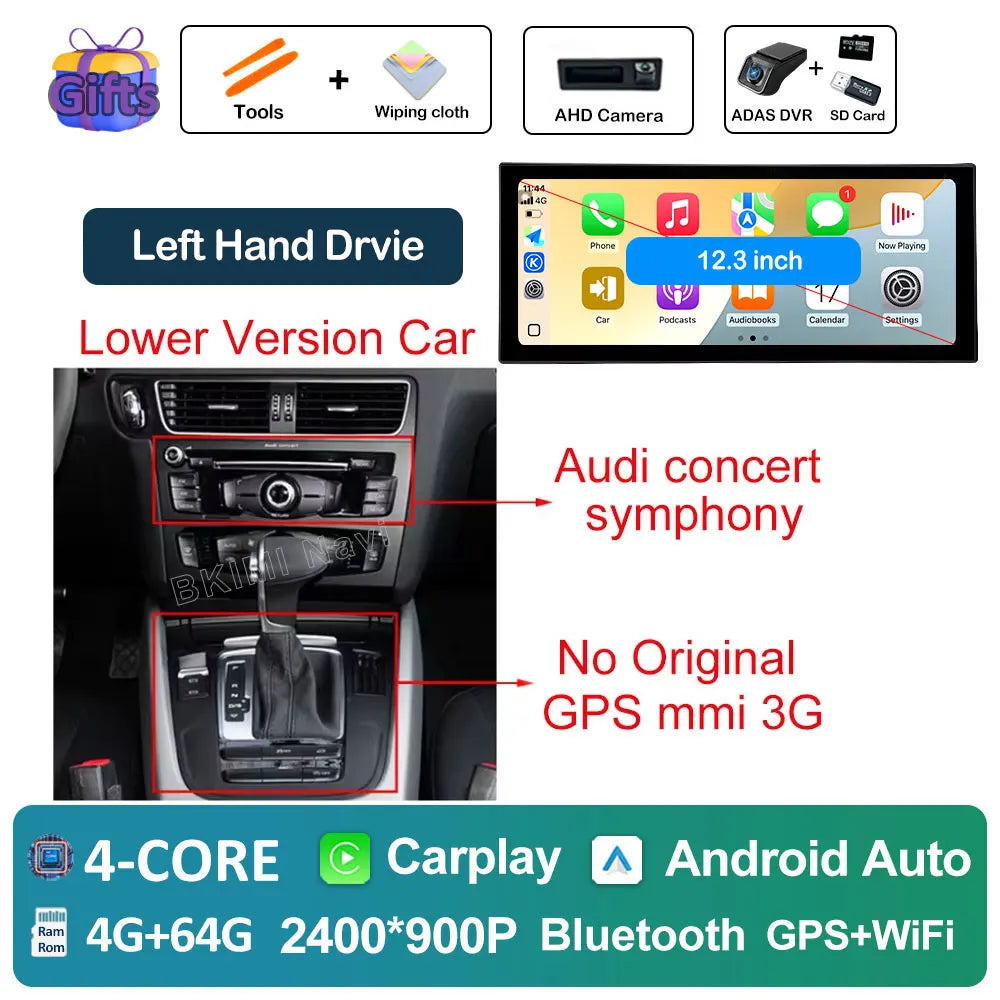 Android Car Screen for Audi A4 B8 & A5 (2009–2016) — Wireless CarPlay, GPS, 4G, DSP, Ultra-Thin Display
