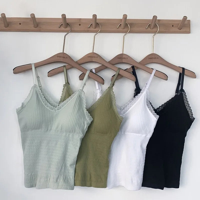 Women's Padded Lace Camisole — Sleeveless Tank Top with Bra