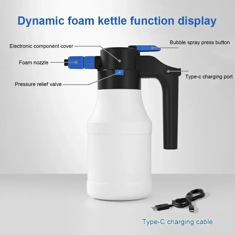 2300mAh USB Rechargeable Electric Snow Foam Sprayer - Car Wash Spray Bottle with Lance, for Car Window Cleaning