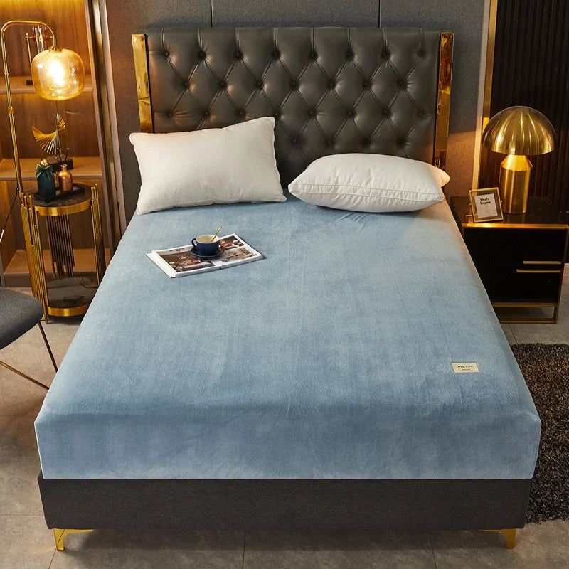 Velvet Fitted Sheet, Soft Warm Non-Slip Mattress Cover