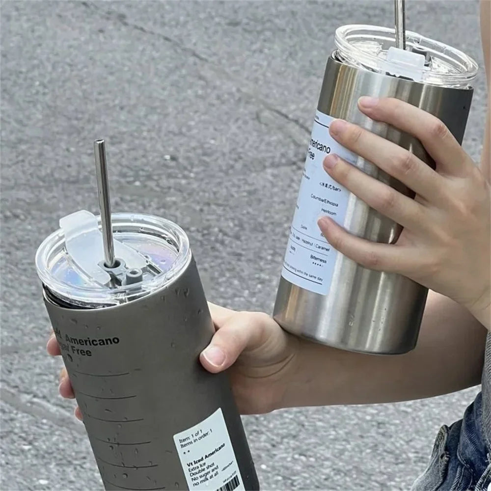 600ml Stainless Steel Thermos Cup with Straw - Insulated Coffee Mug - photo 5
