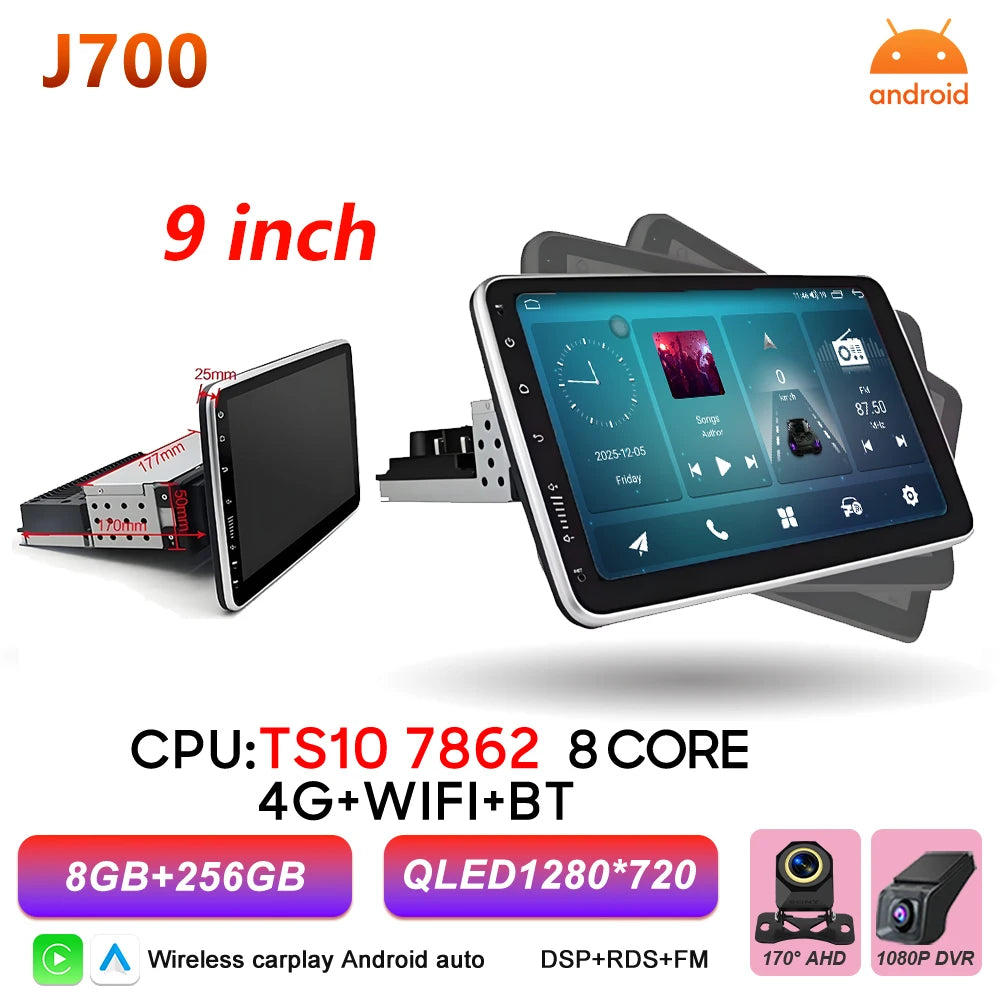Android 15 1 DIN Screen Universal 9 10 inch Car Stereo CarPlay Car Radio Android Auto GPS Multimedia Player WiFi Player QLED BT