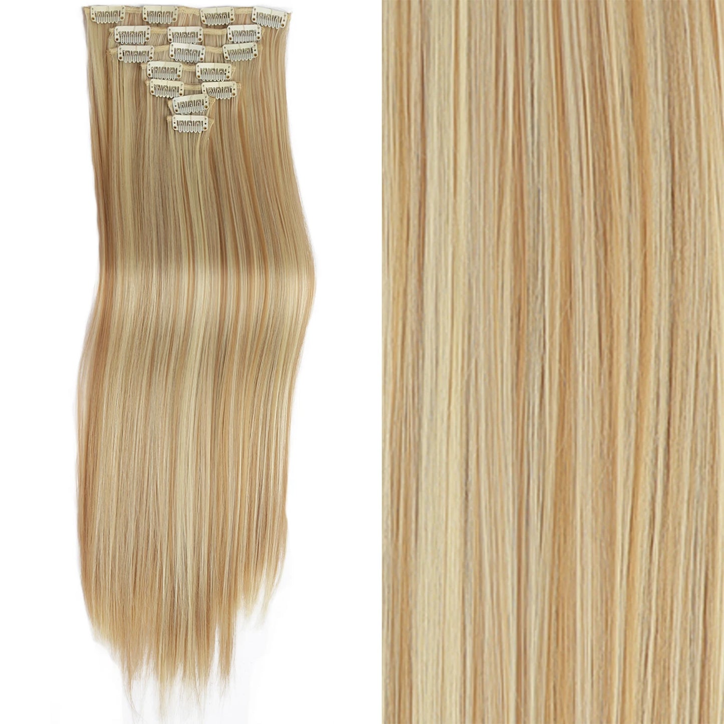 7Pcs/Set 16 Clips Hair Extension Black Long Straight Natural Hair Ombre Hairpiece Heat Resistant Fiber for Women Hairstyle
