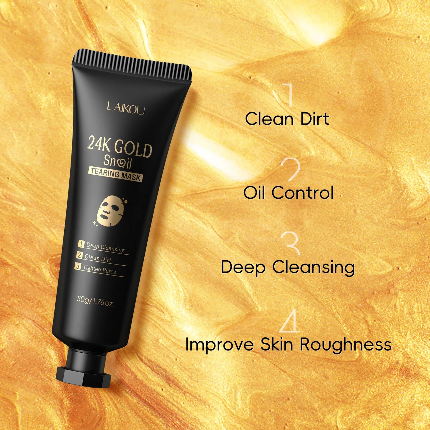 LAIKOU 24K Gold Snail & Collagen Peel-Off Face Mask 50g – Deep Cleansing, Blackhead Removal, Oil Control & Deep Hydration for Women