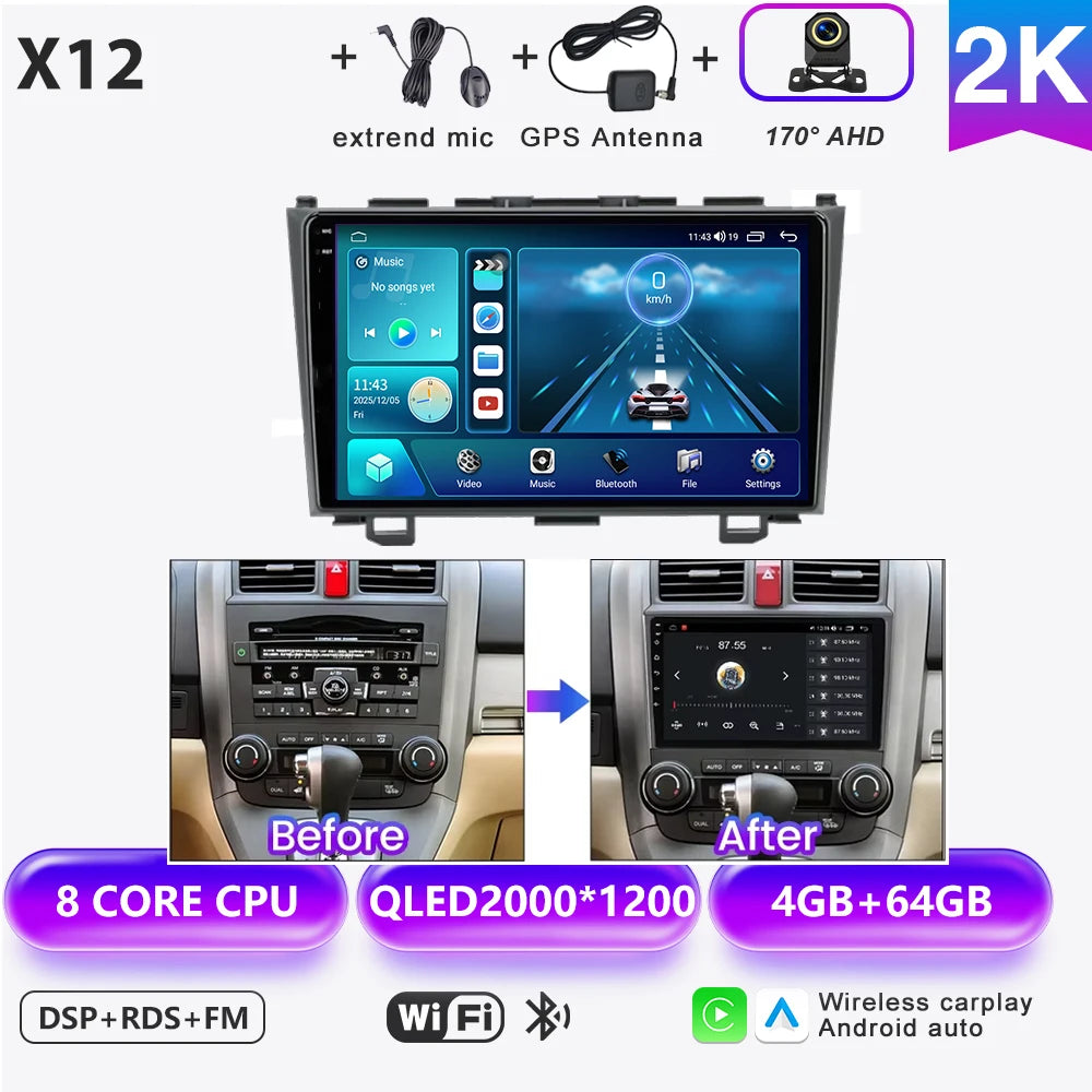 Carplay Car Radio For Honda CR-V 3 RE CRV 2007-2011 Android 16 Multimedia Video Player 2 Din Navigation GPS DVD Head Unit 8Core