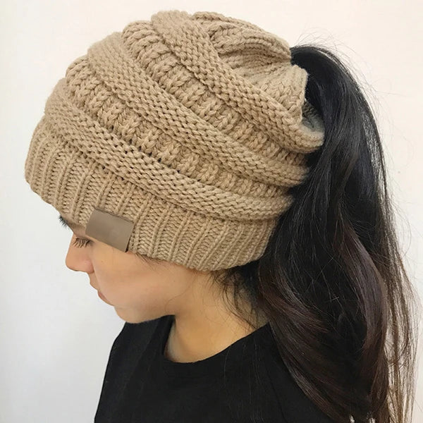 Women's Messy Bun Ponytail Beanie - Open Knit Winter Hat - photo 5