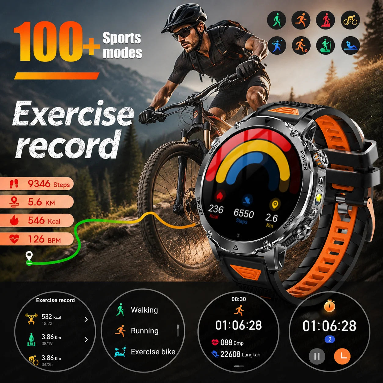 Rugged Outdoor Smart Watch — 1400mAh, 10ATM, Torch & BT Call