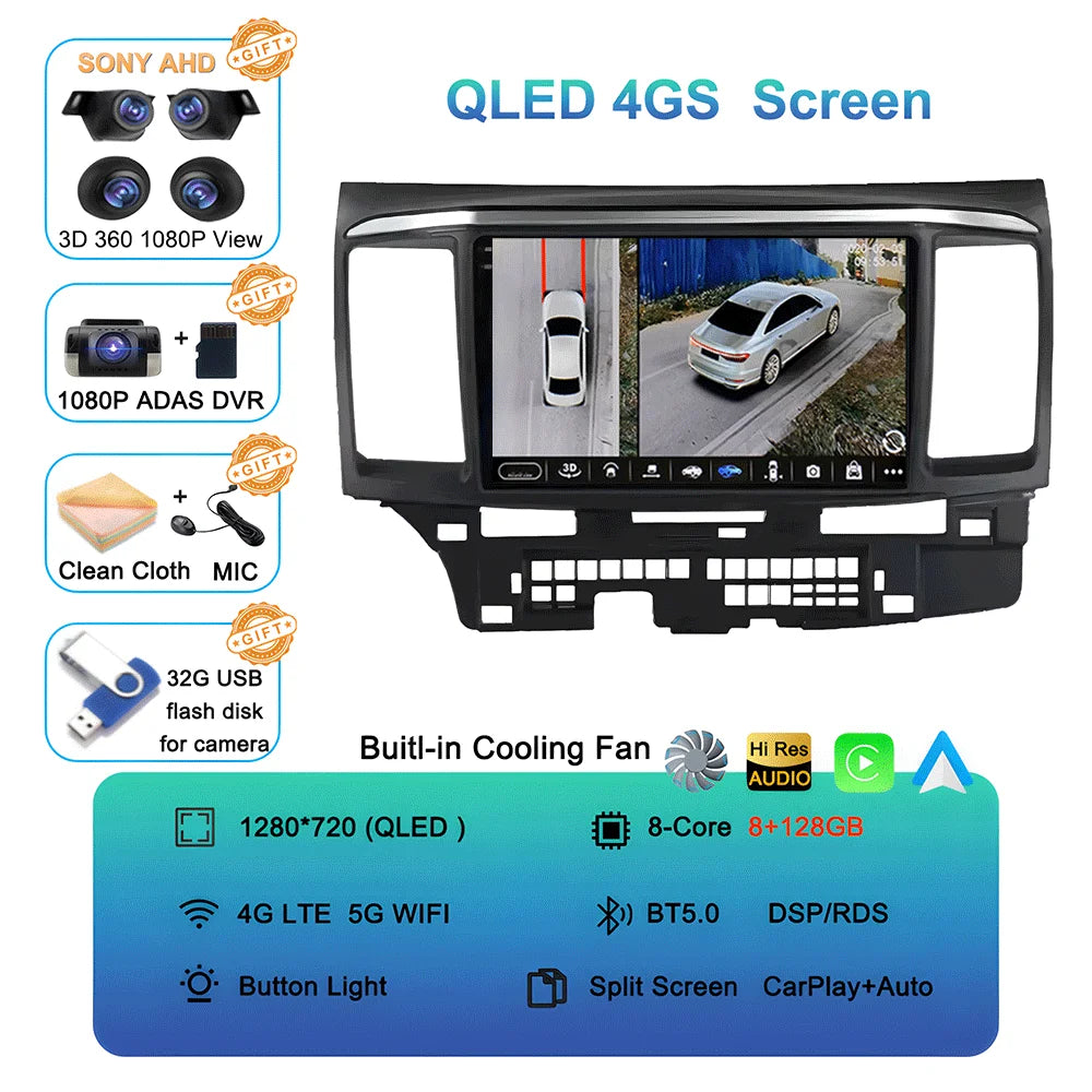 Android 16 Video Player For MITSUBISHI LANCER 9 10 X 2008 - 2016 9Inch Car Radio Stereo Audio GPS Player Carplay Auto Screen