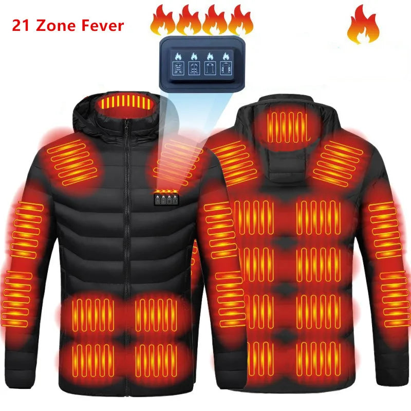 Men's Heated Hooded Winter Jacket, 21 Heating Zones