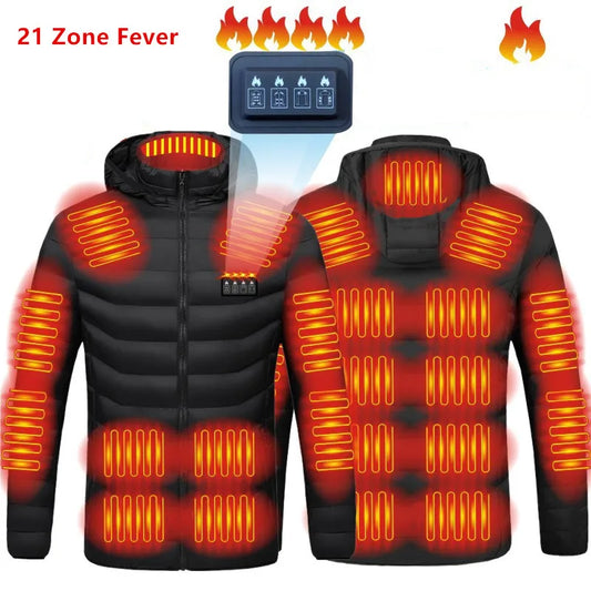 Men's Heated Hooded Winter Jacket, 21 Heating Zones