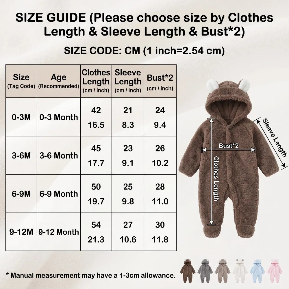 Cute Animal Fleece Baby Romper - Hooded Winter Onesie 0-12 Months - photo 2
