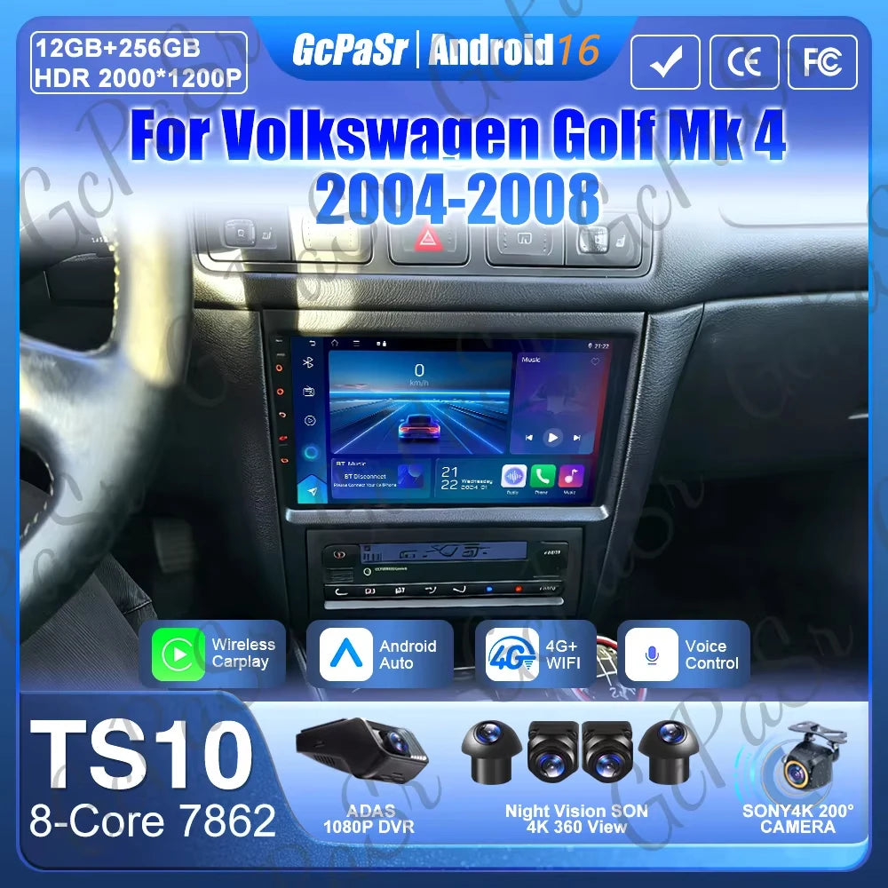 Android 16 For Volkswagen Golf 4 Mk4 Jetta 2004 - 2008 Car Radio Carplay Multimedia Player GPS Navigation Wifi Video Stereo 2din