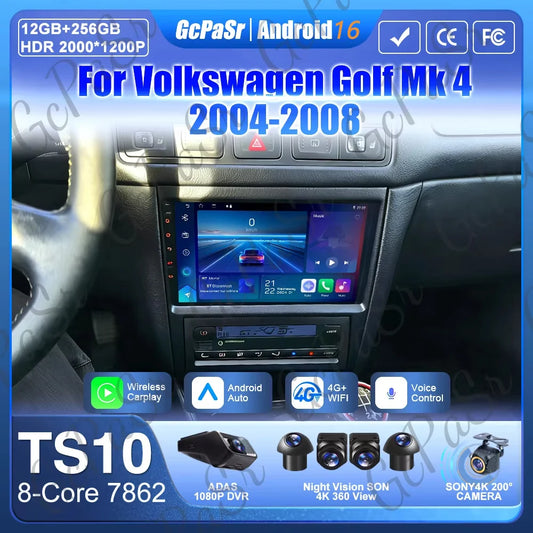 Car Stereo with Apple CarPlay & Android Auto, Compatible with Volkswagen Golf 4 Mk4 Jetta