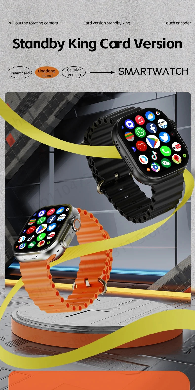 ZestBolt CD12 Smartwatch Android 12.0 4G 5G LTE Sim Card Rotating Camera 2.26 inch 490*580 HD Amoled Screen 2080Mah Smart Watch