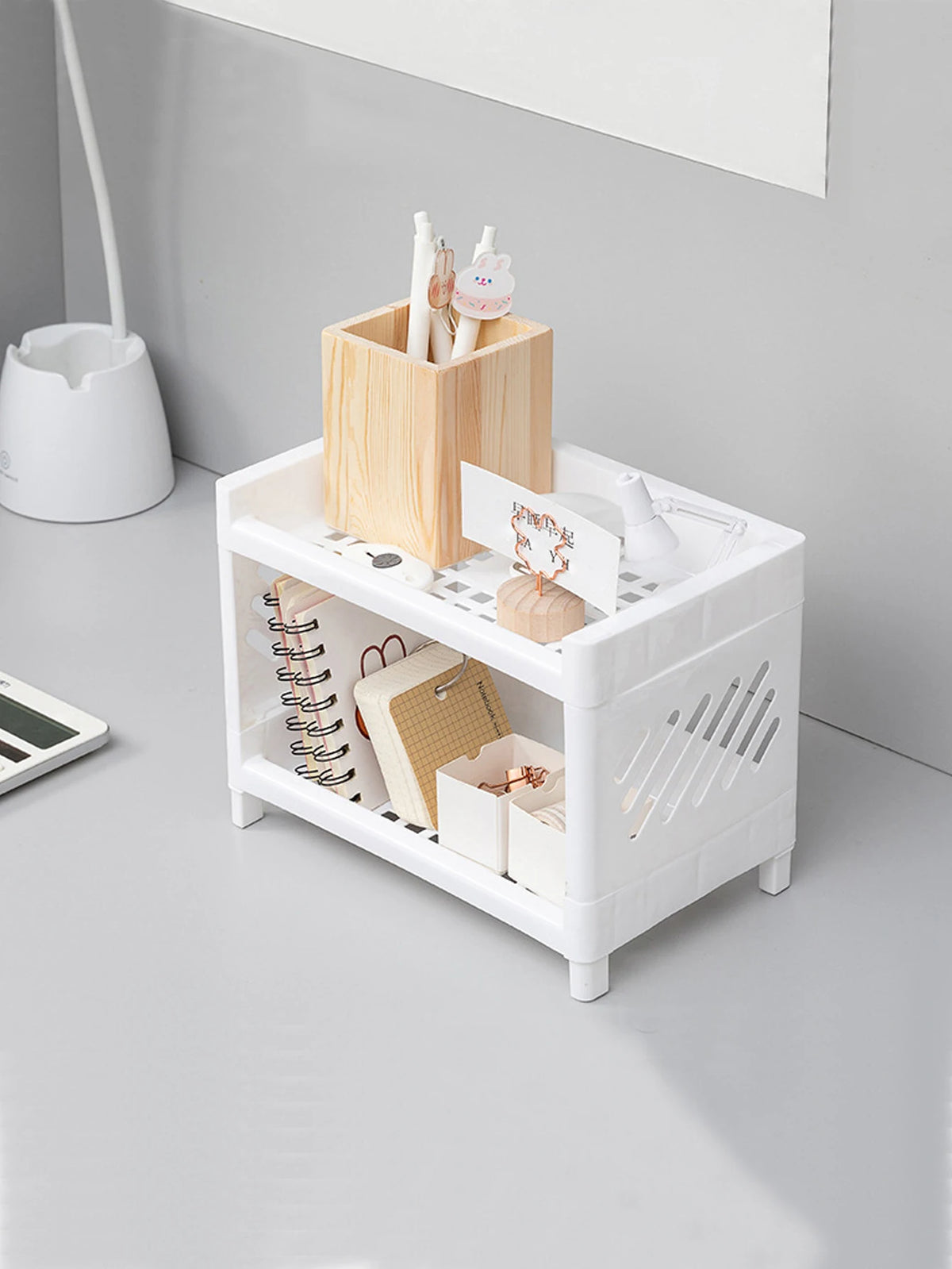 Double-layer white desktop storage rack — view 3 of 14