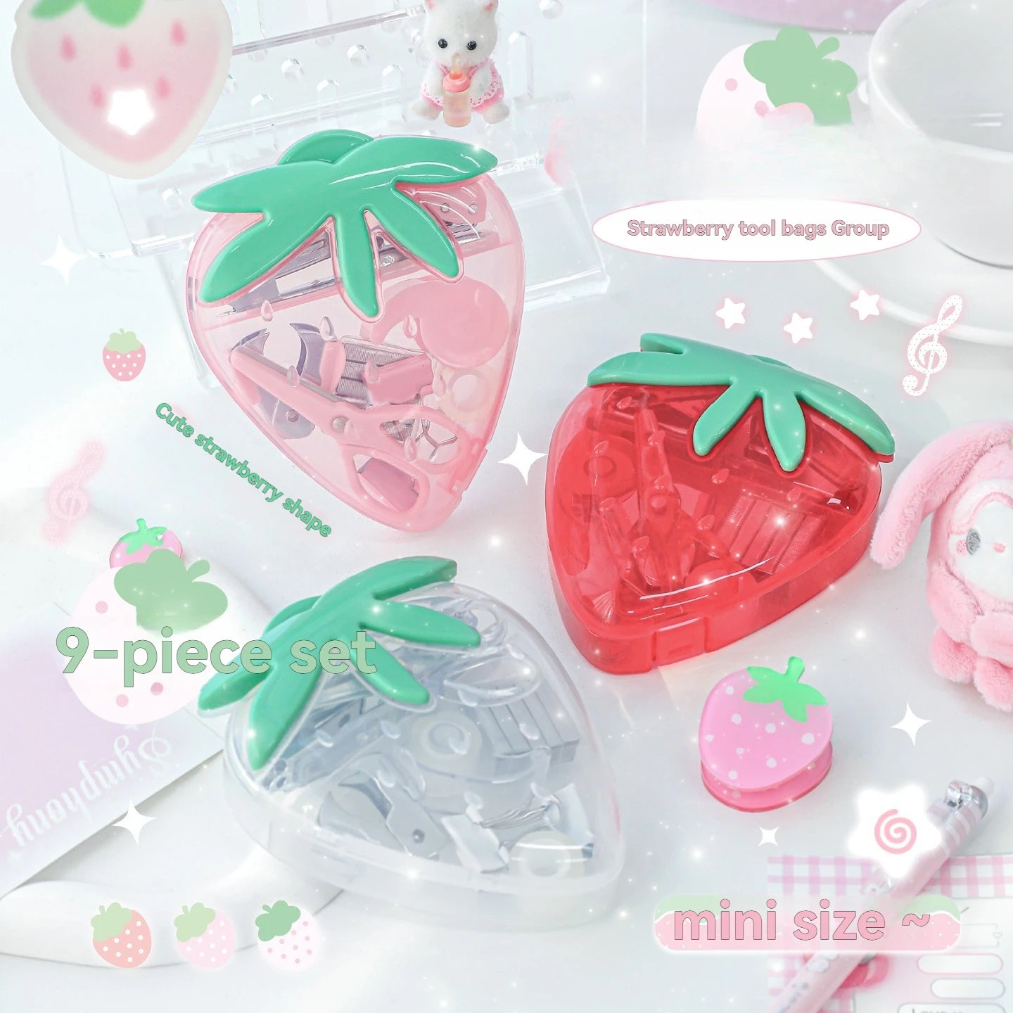 1PC Tool Set High Beauty Strawberry Efficiency Set Stapler Storage Stationery Student Specific Tool Set