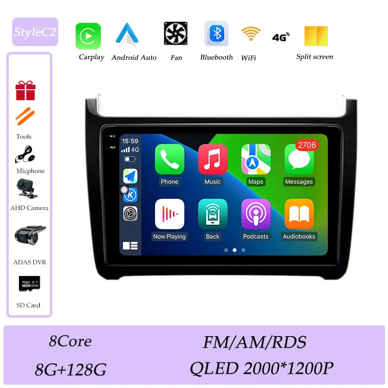 Car Stereo with Apple CarPlay & Android Auto, Compatible with VW Polo 5 (2011-2016)