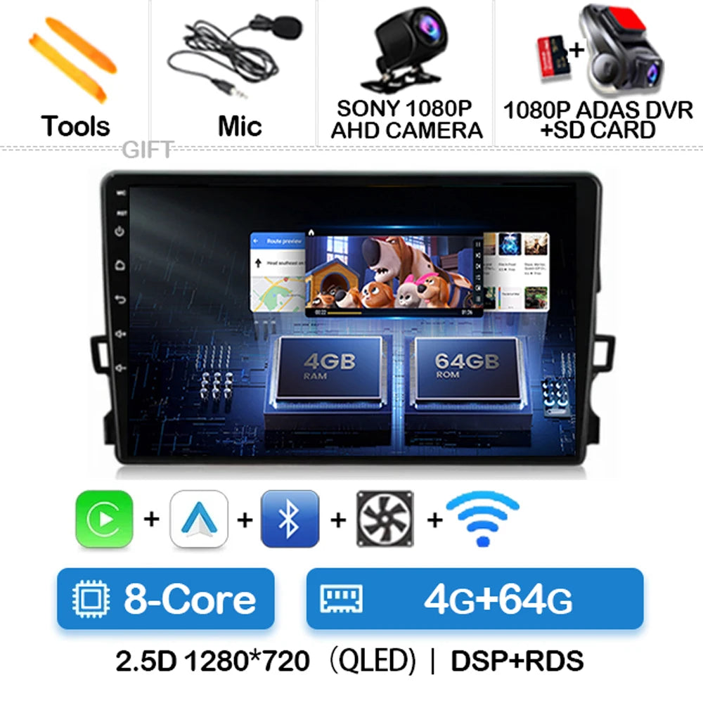 Android Car Stereo for Toyota Auris E150 (2006–2012) — Wireless CarPlay, Android Auto, GPS, WiFi