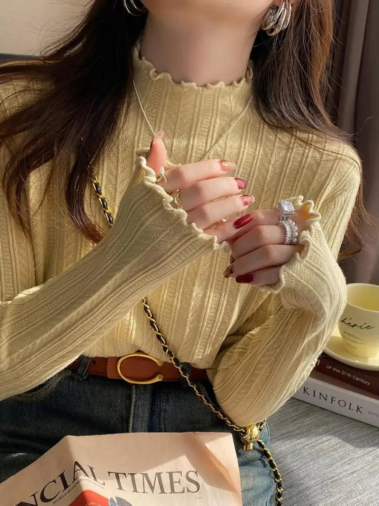 Women's Ruched Turtleneck Sweater - Slim Knit Pullover Jumper - photo 4