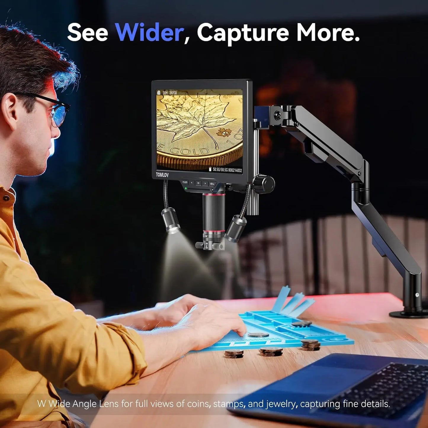 TOMLOV TM3K-3D Max Digital Microscope – 3K 10" Screen, Magnetic Dual Lens, 360° 3D View | PCB & Coin Repair