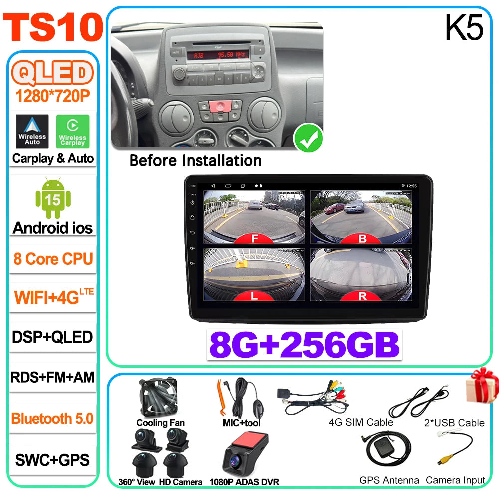 Car Stereo with Apple CarPlay & Android Auto, Compatible with Fiat Panda 169 (2003-2012)