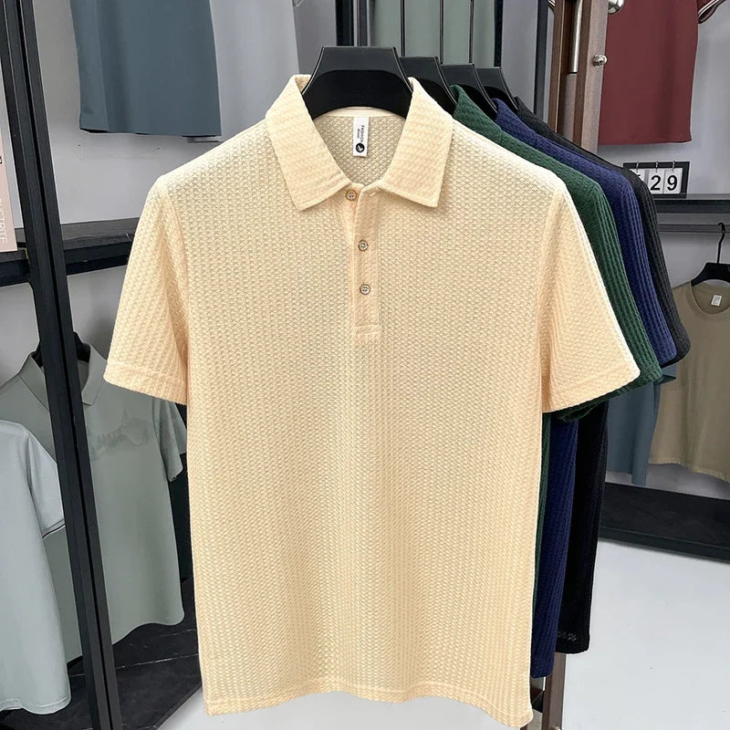 Men's Waffle-Knit Polo - Wrinkle-Free Three-Button, Office Casual