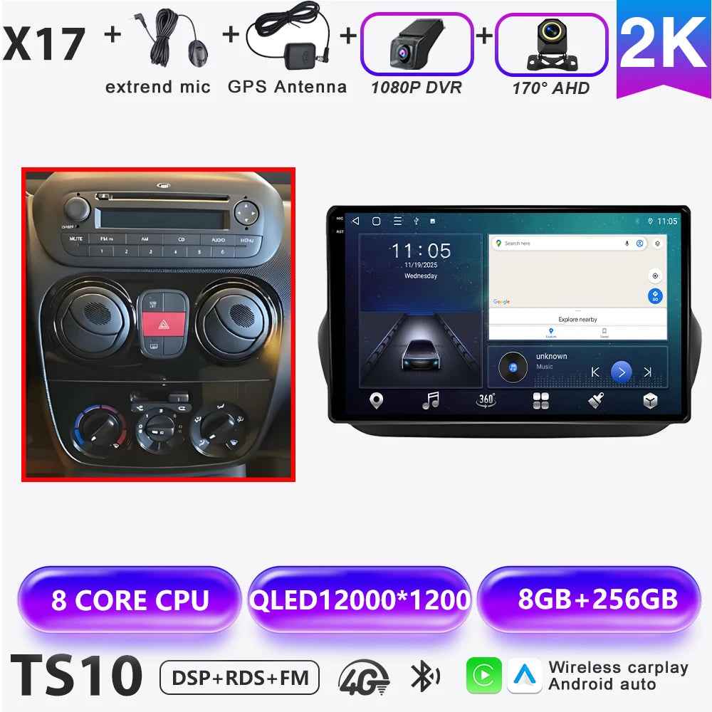 Car Stereo with Apple CarPlay & Android Auto, Compatible with Fiat Fiorino & Qubo, Citroen Nemo & Peugeot Bipper