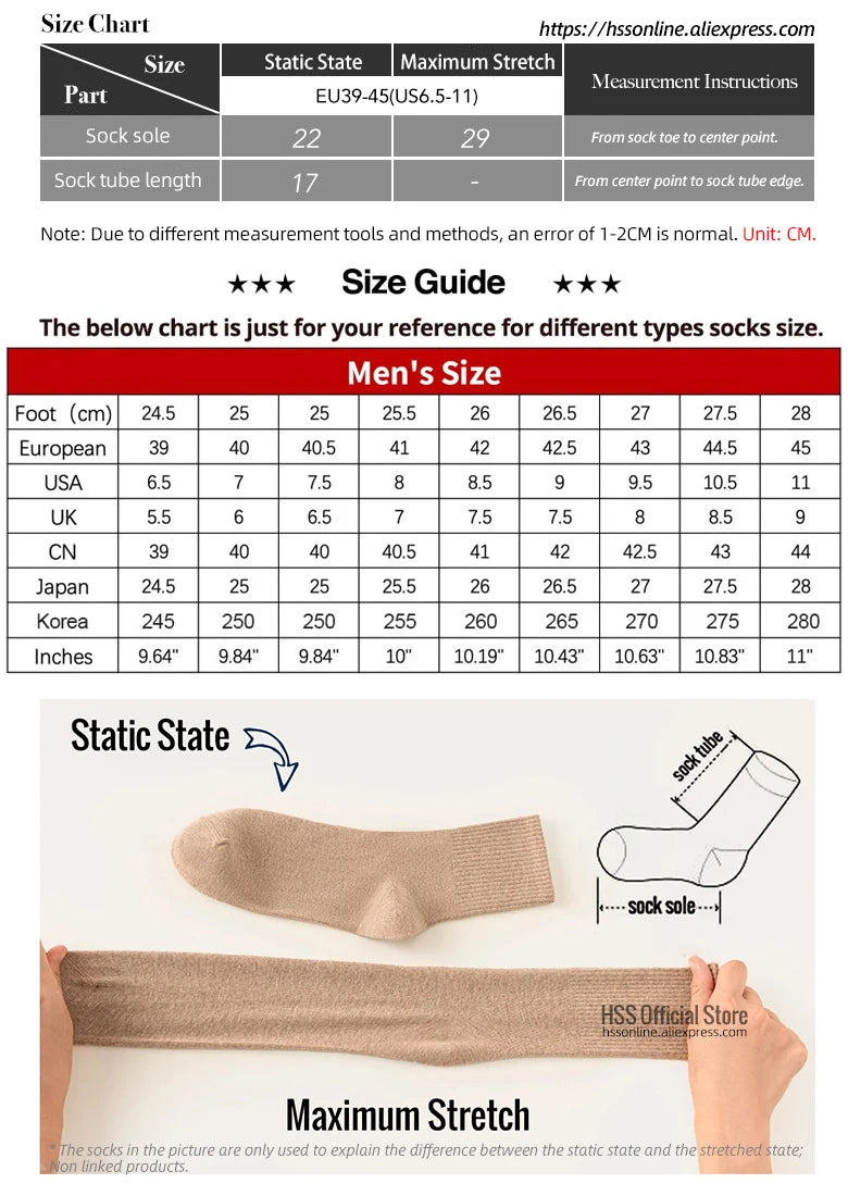 Men's Wool Blend Winter Socks, 5 Pairs