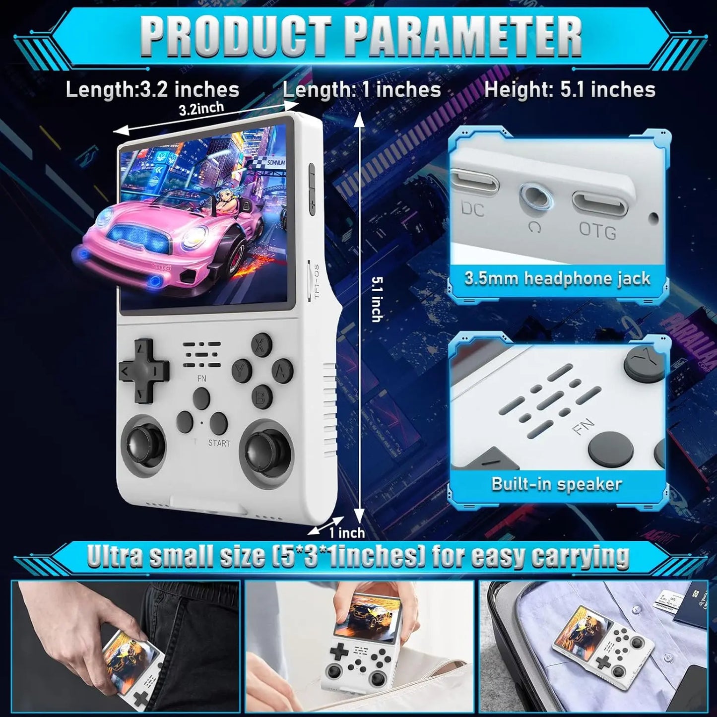 R40s pro Retro Game Console 3.5'' IPS Screen Arkos Auex Linux System 256GB 30000+ Games Portable Video Handheld Game Console