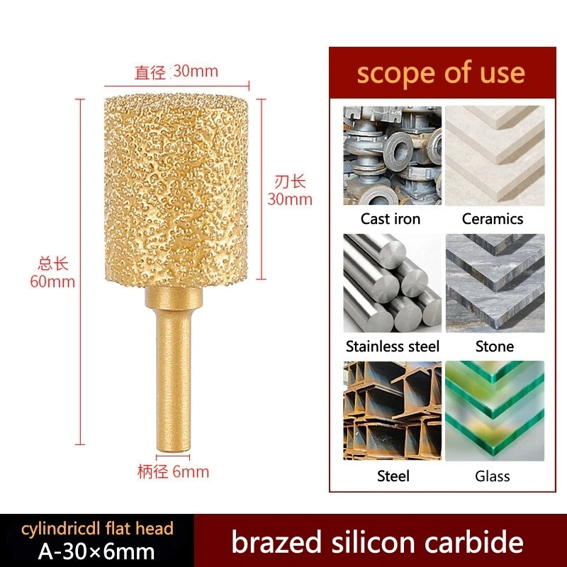 6mm Shank Brazed Diamond Grinding and Polishing Head for Cast Iron Stone Marble Tile - Deburring Metal Processing  Carve