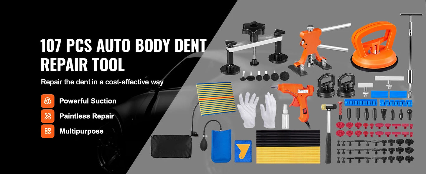 SucceBuy 107 PCS Dent Removal Kit, Paintless Dent Repair Kit Suction Cup Dent Puller for Auto Body Dents, Hail Damage, Door Ding