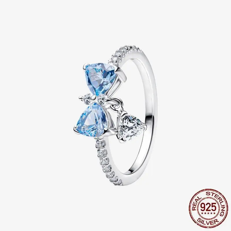 925 Sterling Silver Open Ring Style CZ Paved Heart Butterfly Flower Colorful Gemstone Ring For Women Daily Wear Jewelry Gift