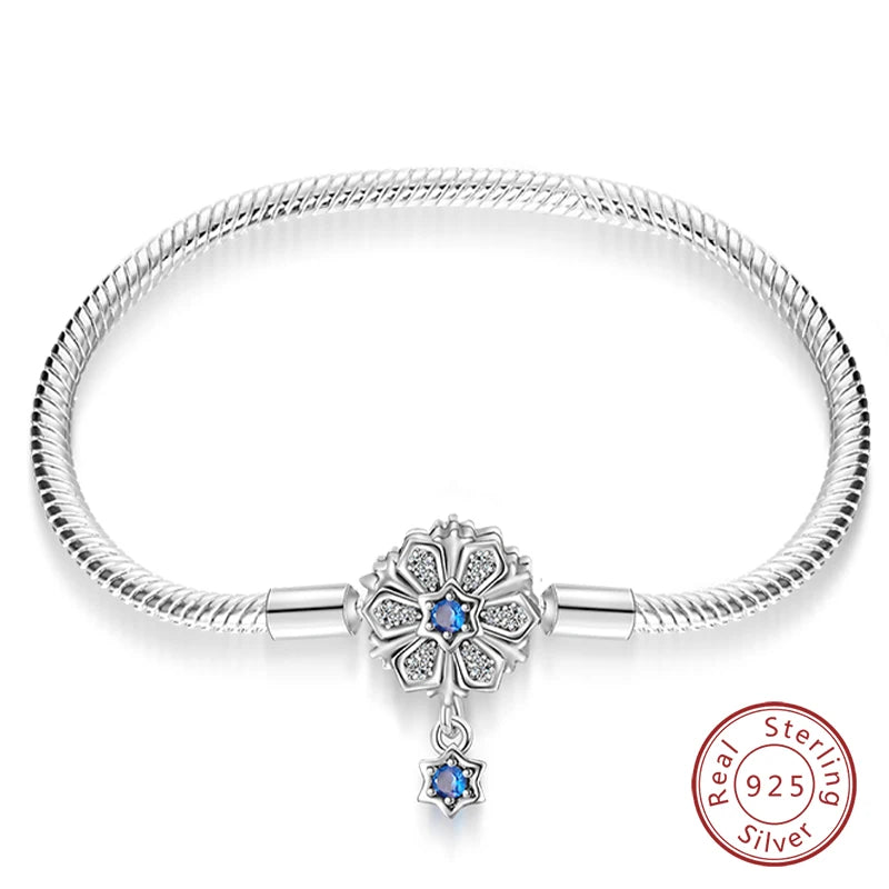 925 Sterling Silver Charm Bracelet – Star Moon Sun Four Leaf Clover Zircon | DIY Birthday Gift for Women (17-20cm)