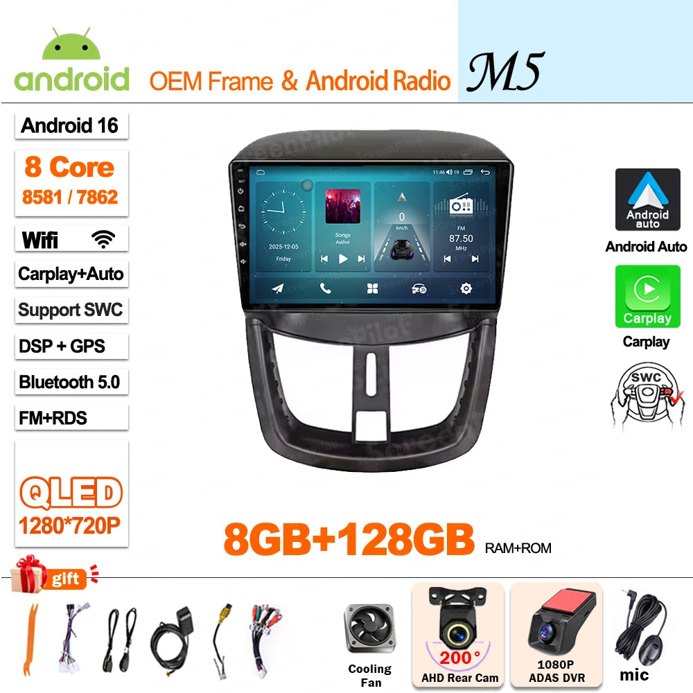 9" Android Car Stereo for Peugeot 207 & 207CC (2006–2015) — Wireless Android Auto, CarPlay, GPS, WiFi