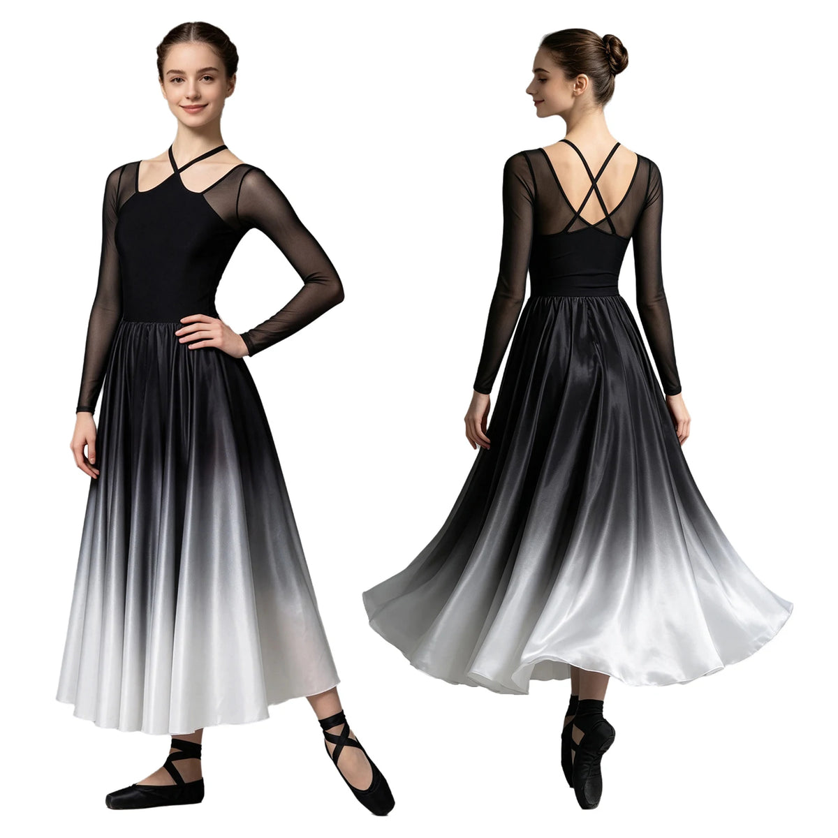 Women's big swing gradient satin dance dress