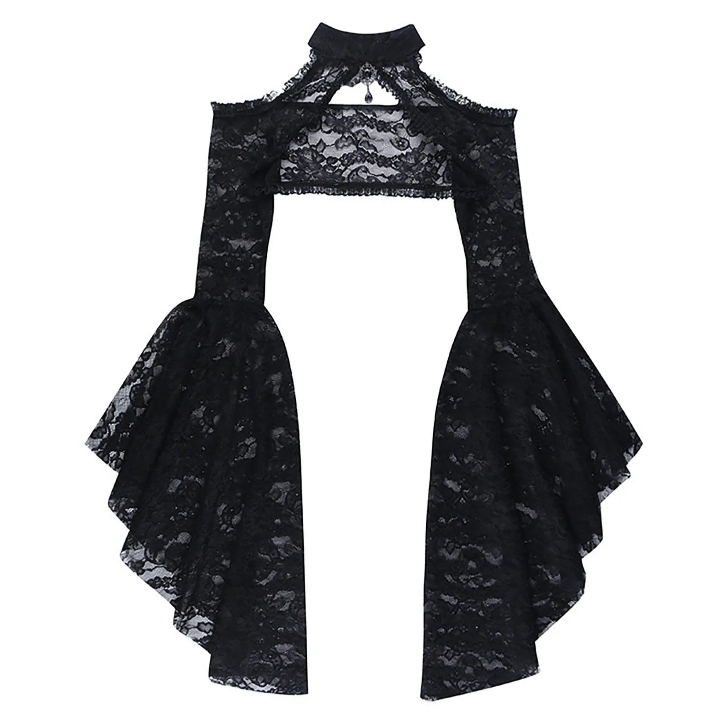 Punk Bolero Shrug Top Trad Goth Black Shawls Flared Sleeve Cover Wraps for Evening Dresses Short Cardigan See-Through Lace Shrug