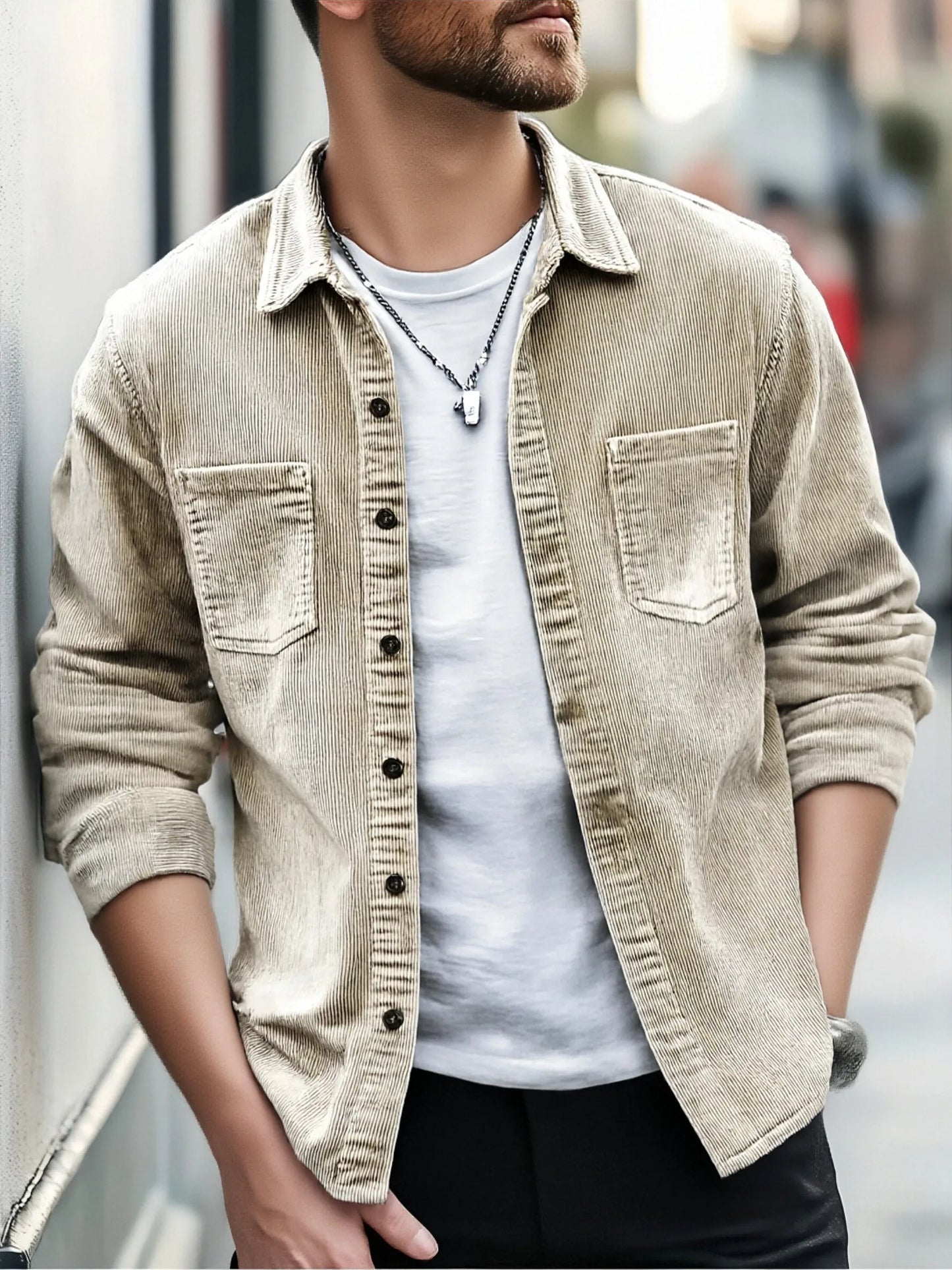 Men's Corduroy Shirt 2026 New Slim Fit Button Down Long Sleeve Solid Color Wrinkle-Free Business Casual Office Shirt
